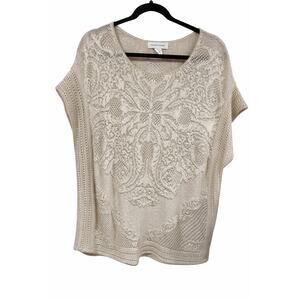 Christopher & Banks Boho Coastal Grandma Crochet Poncho Top Small/Medium Beige